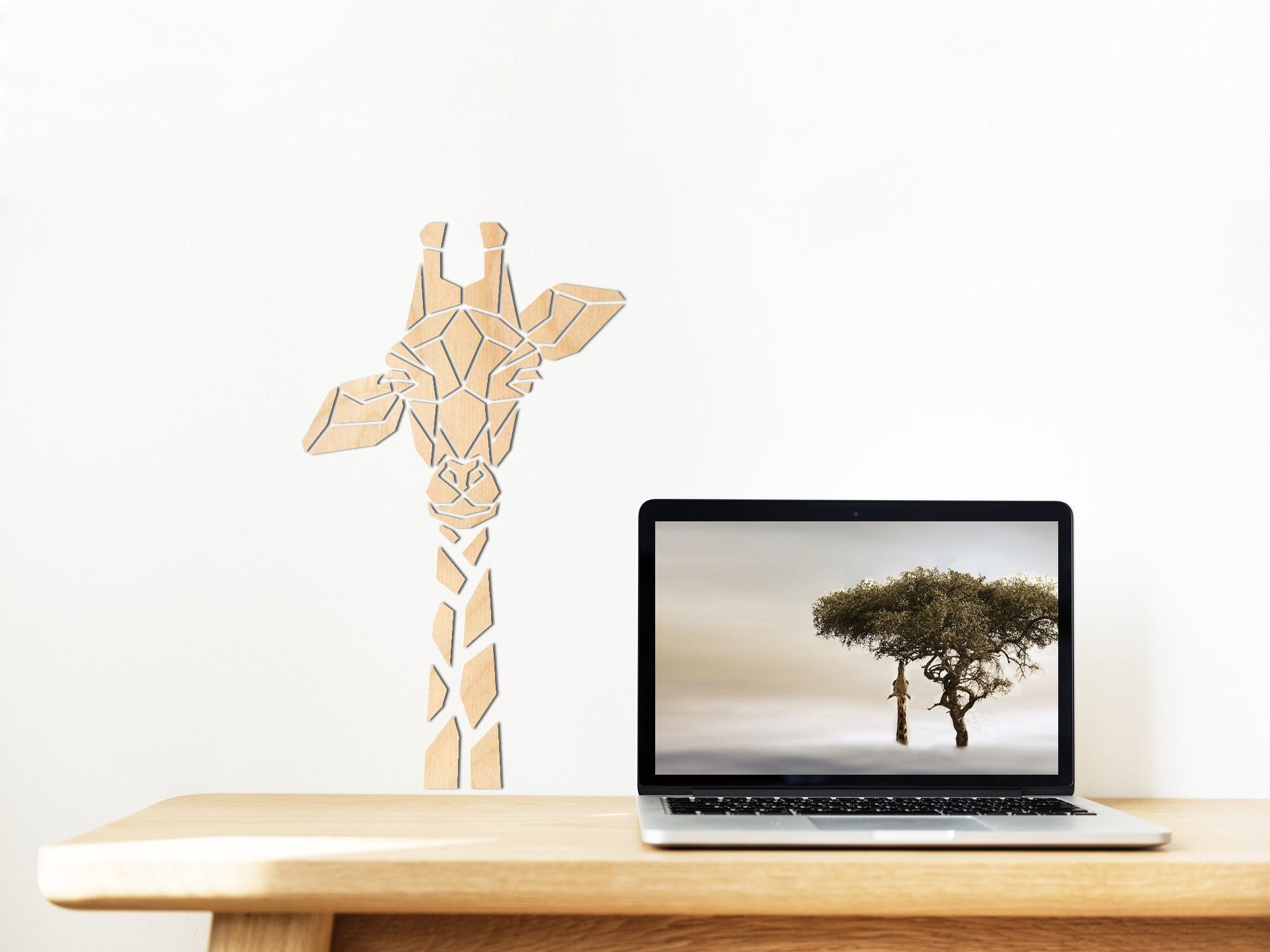 Houten wanddecoratie - Giraffe 3 mm dik berkenhout houtkleur
