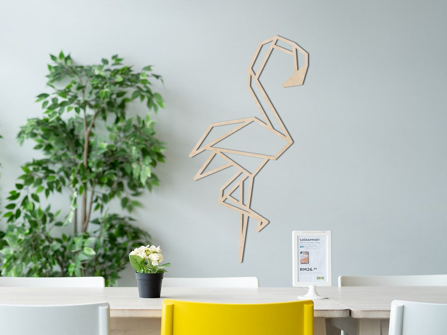 Houten wanddecoratie - Geometrische Flamingo