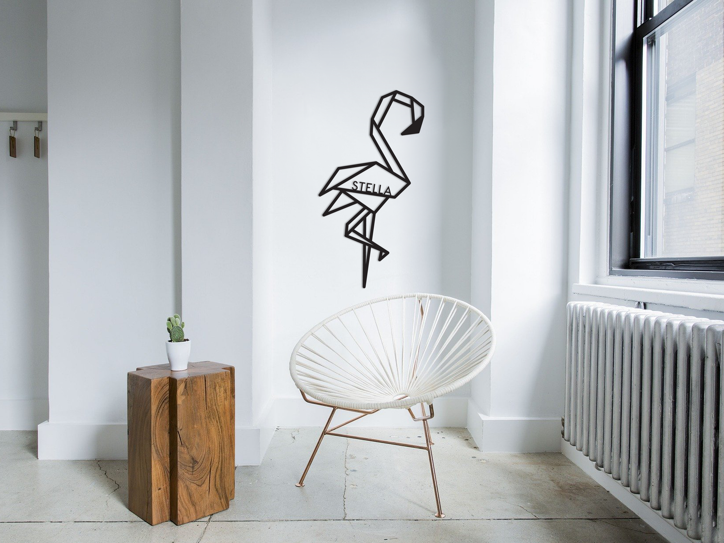 Houten wanddecoratie - Geometrische Flamingo
