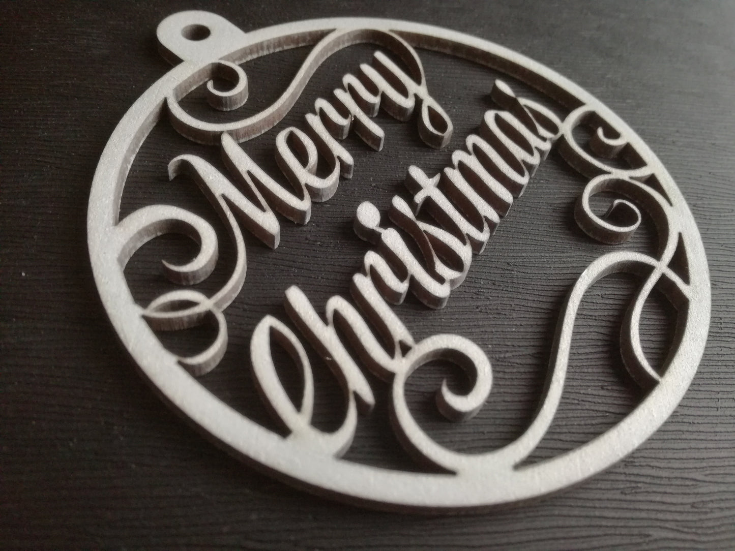 Houten kerstballen - Merry Christmas (2 st)
