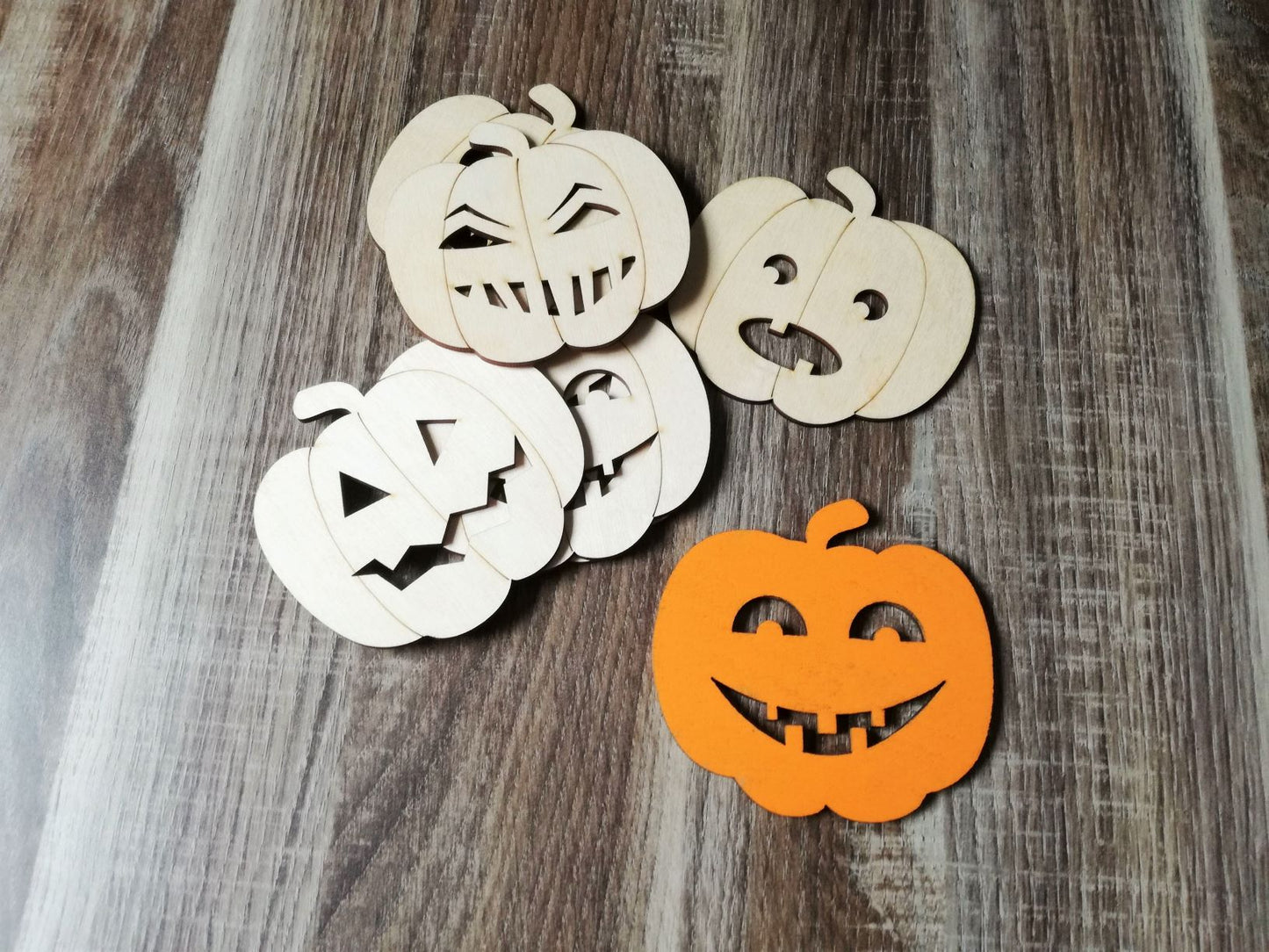 Houten onderzetters - Halloween pompoen (6 st)