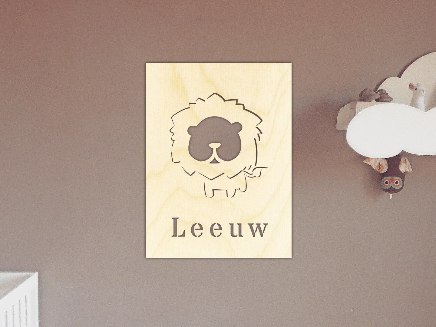 Houten poster met leeuw