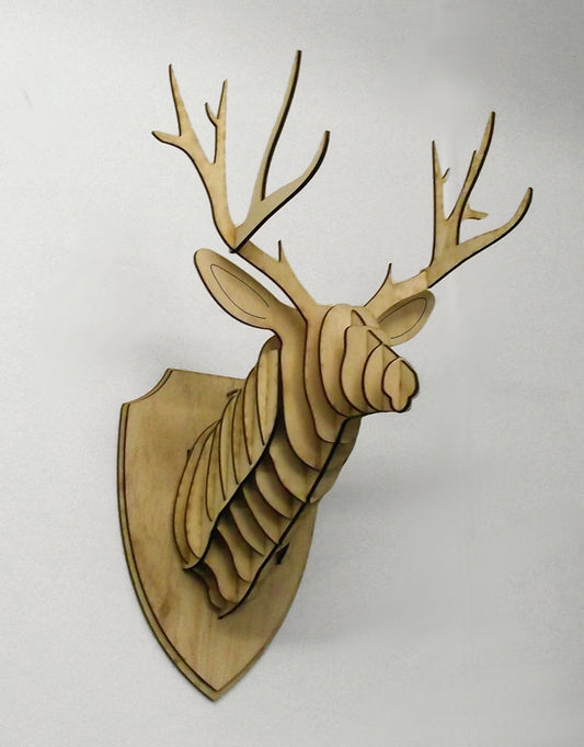 Houten wanddecoratie - Hertenkop sculptuur