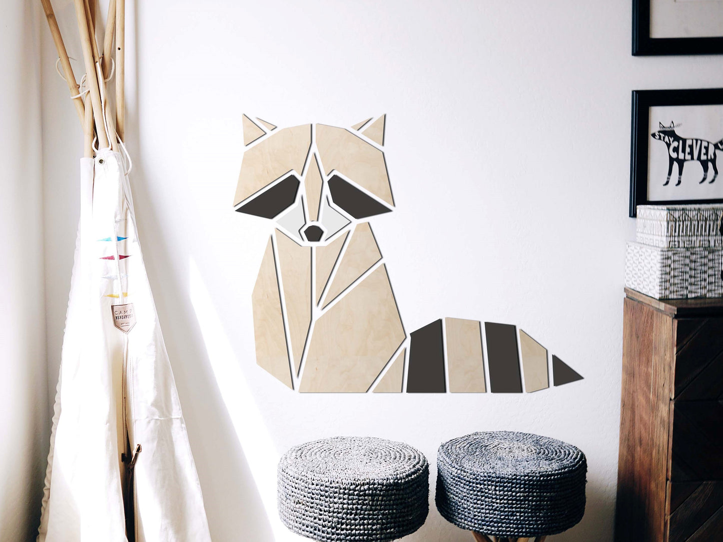 Houten wanddecoratie – Origami Wasbeer