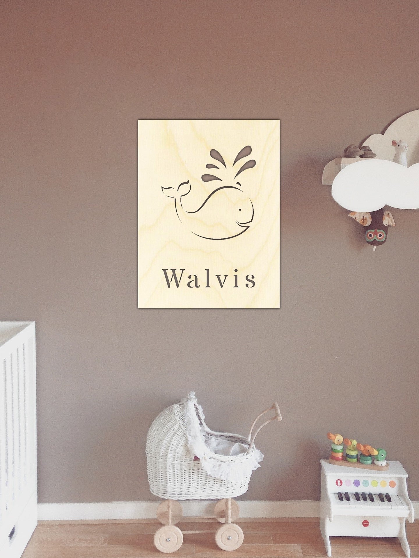 Houten poster met walvis