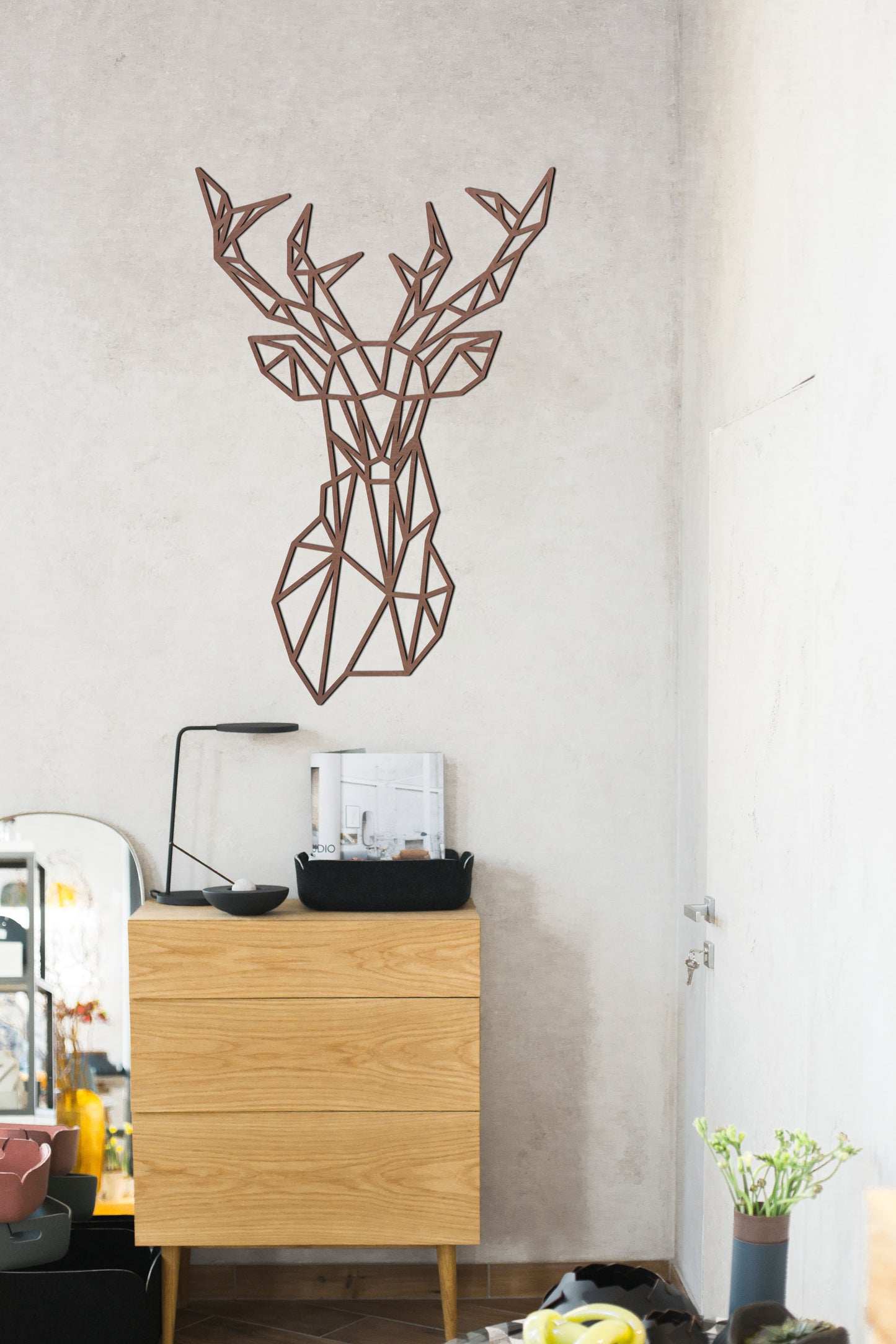 Houten wanddecoratie - Geometrisch Hertenkop (Asymmetrisch)