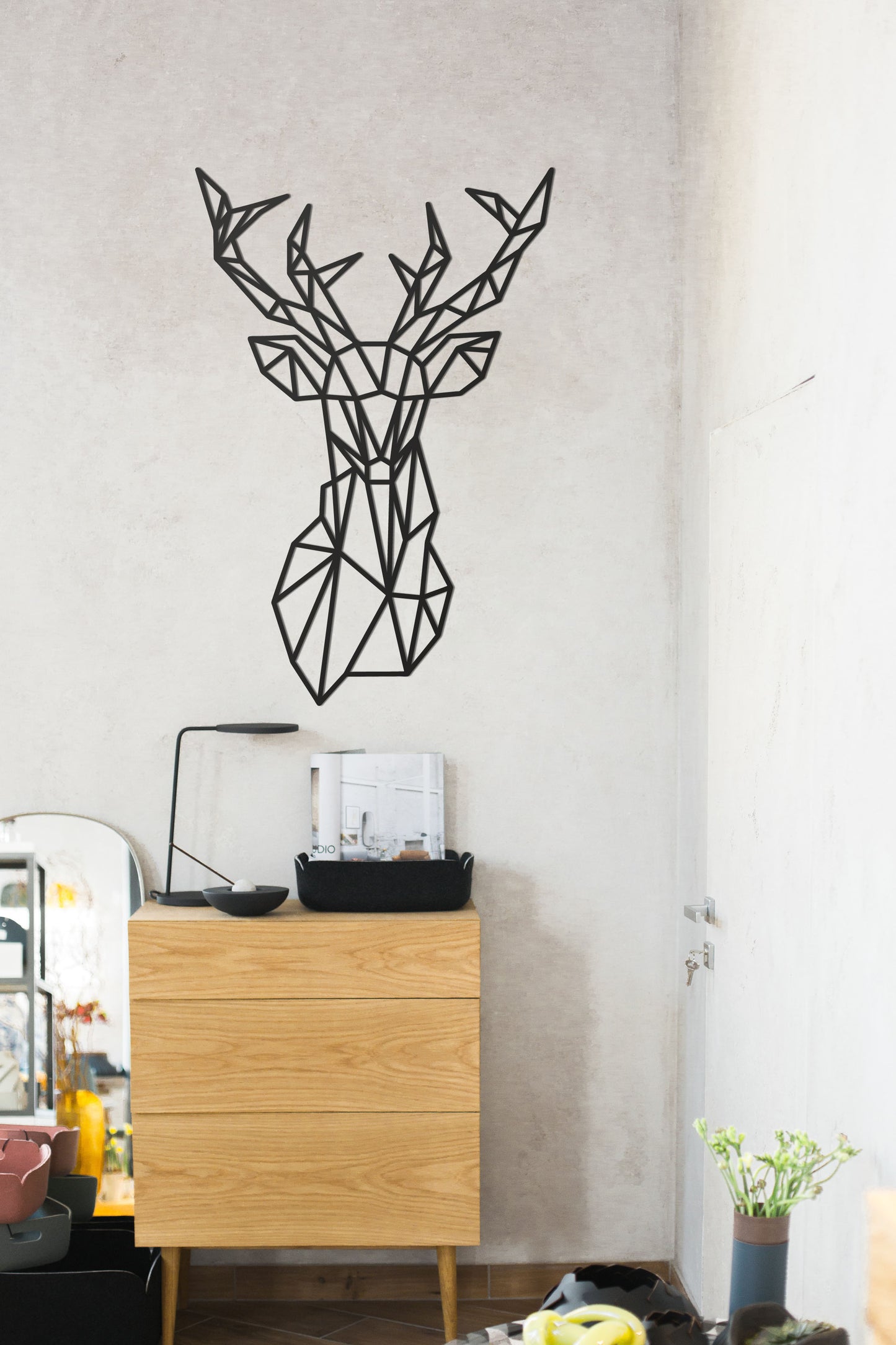 Houten wanddecoratie - Geometrisch Hertenkop (Asymmetrisch)