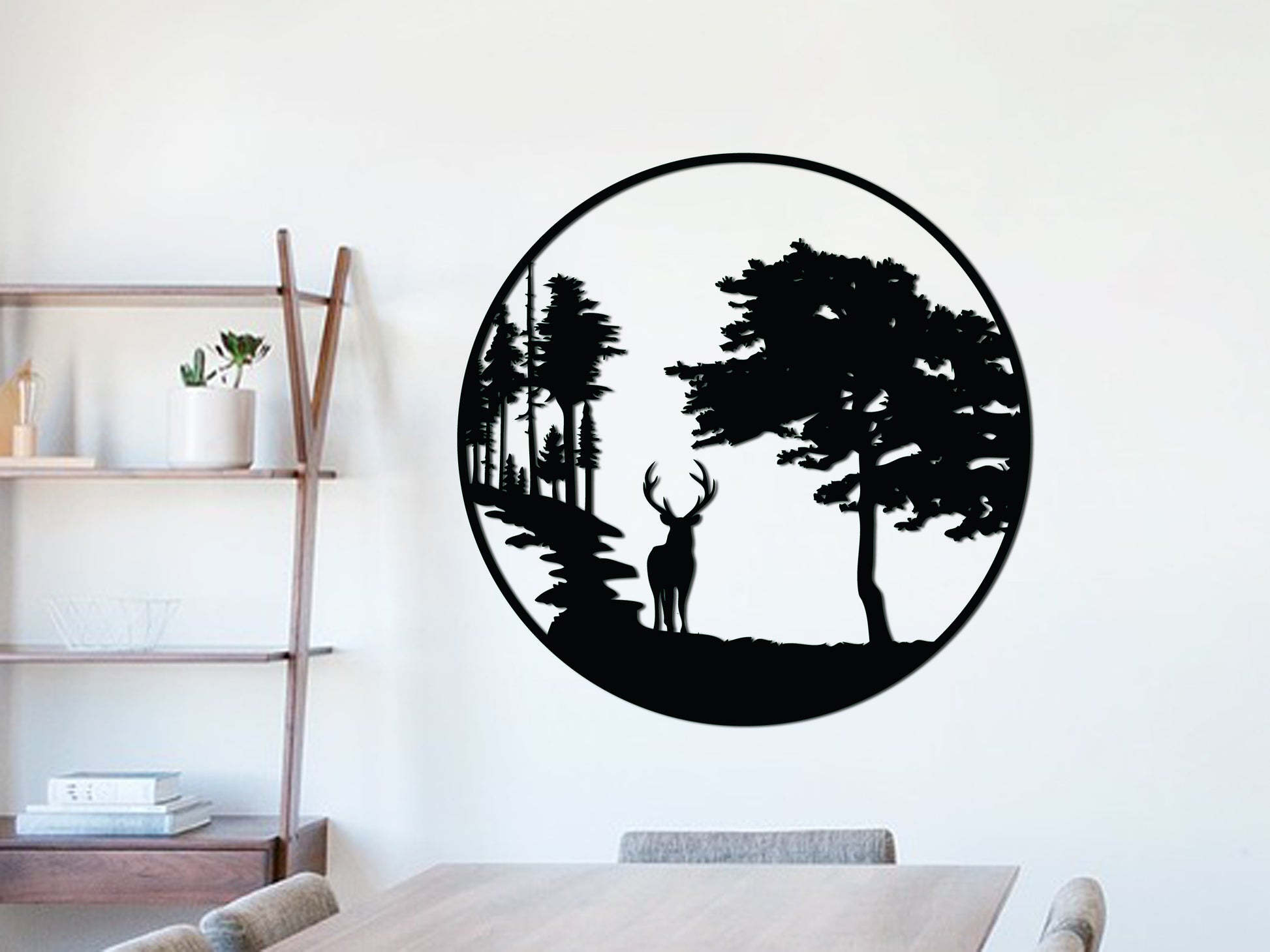 HOUTEN WANDDECORATIE / WOODEN WALL DECORATION - MUURDECORATIE / WALL ART - HERT IN BOS / DEER IN FOREST -  ZWART / BLACK - WANDDECORATIE WOONKAMER MUURDECORATIE/WALL ART - GESCHENK DECORATIE INTERIEUR DIEREN MUUR WAND HOUT GIFT- UNIEK KADO CADEAU Natuur Interior Natuur Interior - slaapkamer-woonkamer inspiratie nature- stijl- modern
