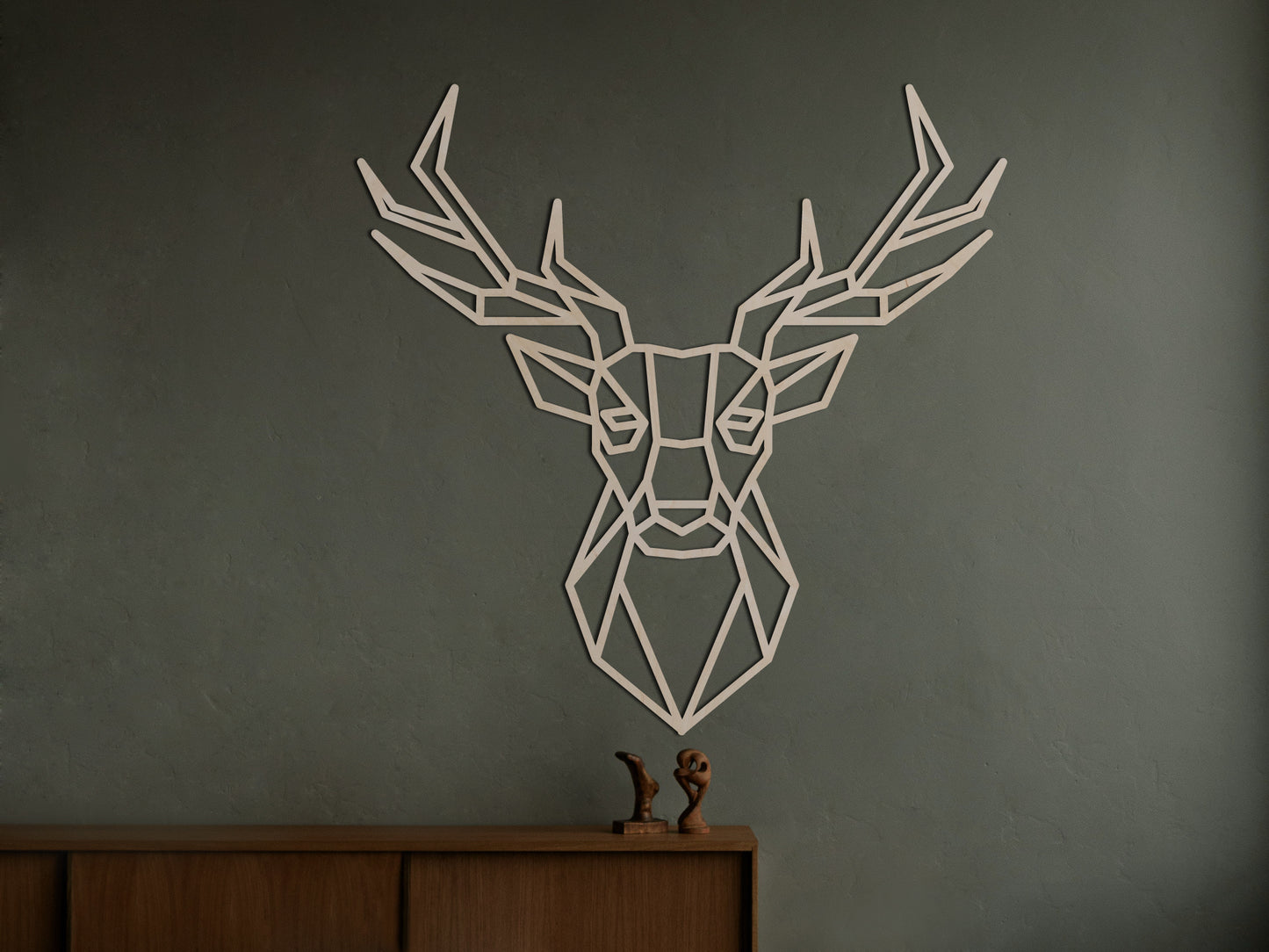 Houten wanddecoratie - Geometrisch Hertenkop (Symmetrisch)