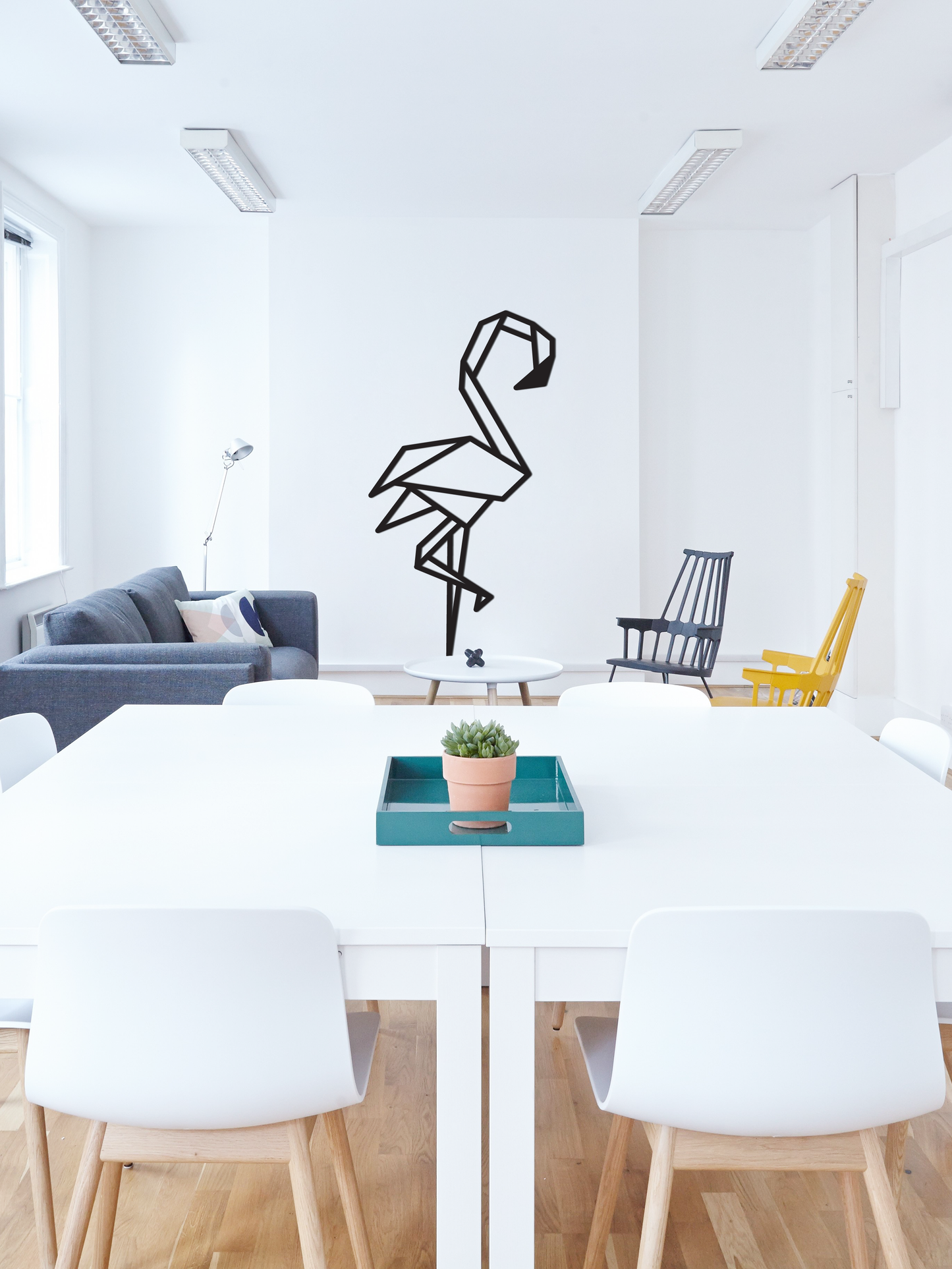 Houten wanddecoratie - Geometrische flamingo