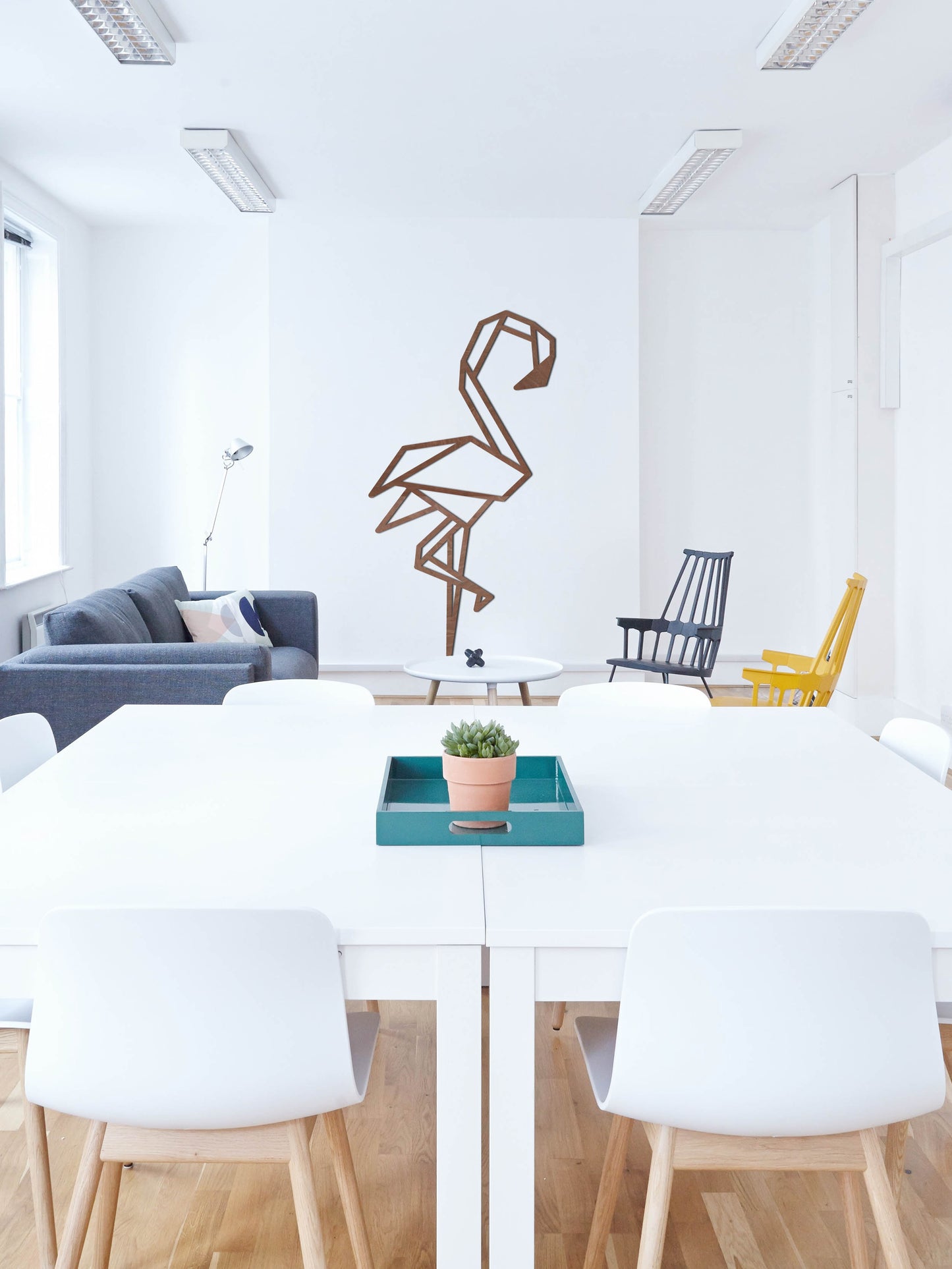 Houten wanddecoratie - Geometrische Flamingo