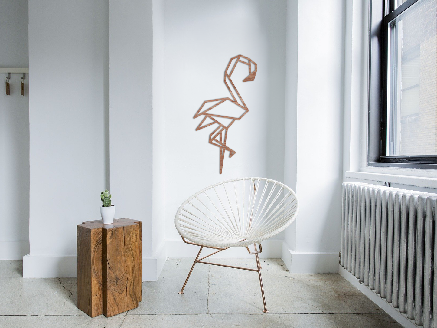 HOUTEN WANDDECORATIE / WOODEN WALL DECORATION - GEOMETRISCHE MUURDECORATIE / GEOMETRIC WALL ART - FLAMINGO -  DONKER HOUT / DARK WOOD - WANDDECORATIE WOONKAMER MUURDECORATIE WALL ART GESCHENK DECORATIE INTERIEUR DIEREN MUUR WAND HOUT GIFT- UNIEK KADO CADEAU