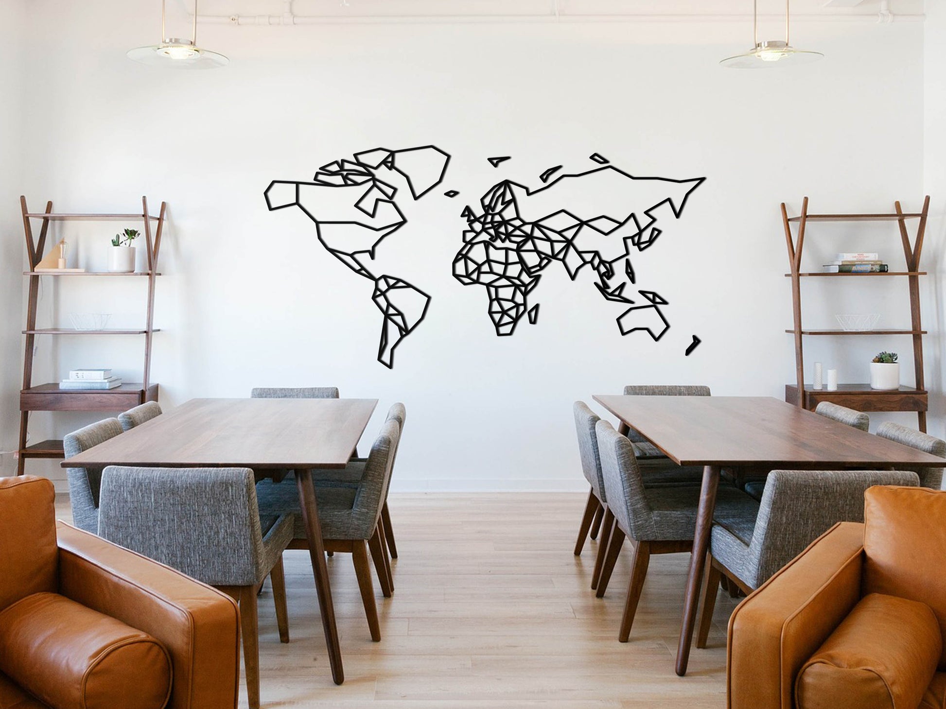 HOUTEN WANDDECORATIE / WOODEN WALL DECORATION - GEOMETRISCHE MUURDECORATIE / WALL ART - WERELDKAART / WORLD MAP - ZWART / BLACK - ATLAS - STIJLVOL EN TRENDY WOONKAMER - AARDE - CONTINENTEN - AARDRIJKSKUNDE - REIZEN - MODERN