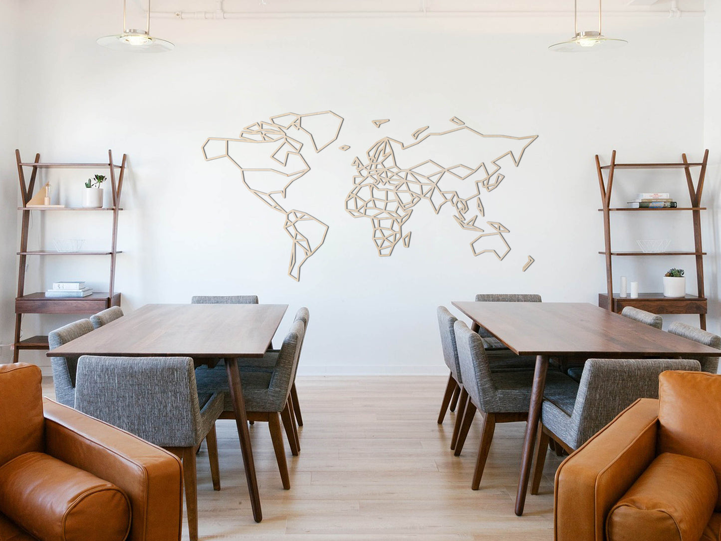 HOUTEN WANDDECORATIE / WOODEN WALL DECORATION - GEOMETRISCHE MUURDECORATIE / WALL ART - WERELDKAART / WORLD MAP - LICHT HOUT / NATURAL WOOD - ATLAS - STIJLVOL EN TRENDY WOONKAMER - AARDE - CONTINENTEN - AARDRIJKSKUNDE - REIZEN - MODERN