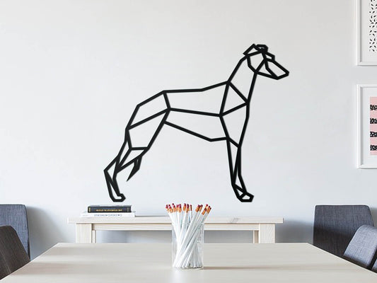 HOUTEN WANDDECORATIE / WOODEN WALL DECORATION - GEOMETRISCHE MUURDECORATIE / GEOMETRIC WALL ART - WINDHOND / GREYHOUND / WHIPPET - ZWART / BLACK - ORIGAMI DESIGN WANDFIGUUR - TRENDY WONEN - CADEAU / GIFT / GESCHENK - HONDEN / DOGS