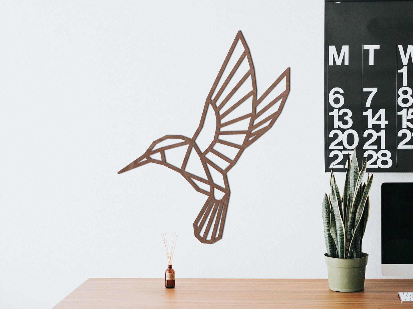 Houten wanddecoratie - Geometrische Kolibrie