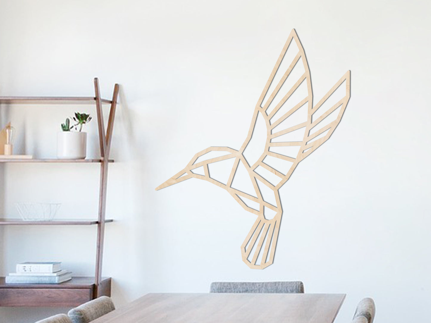 Houten wanddecoratie - Geometrische Kolibrie