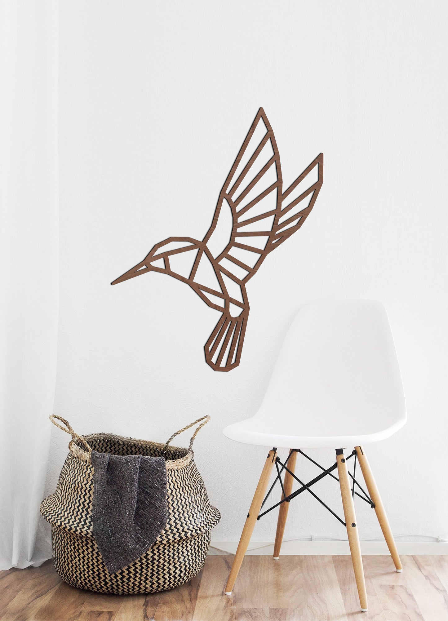 Houten wanddecoratie - Geometrische Kolibrie