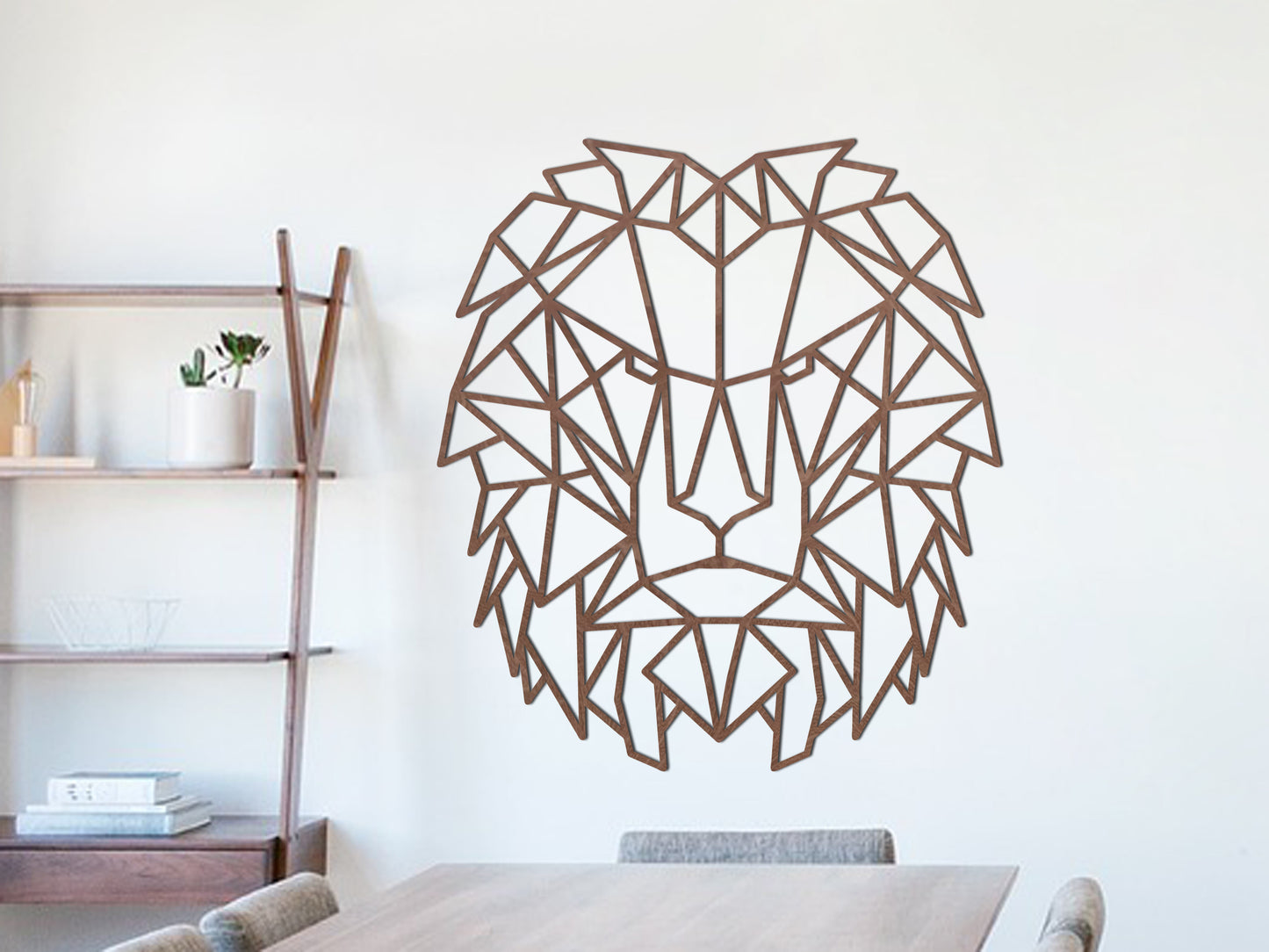 Houten wanddecoratie - Geometrische Leeuw