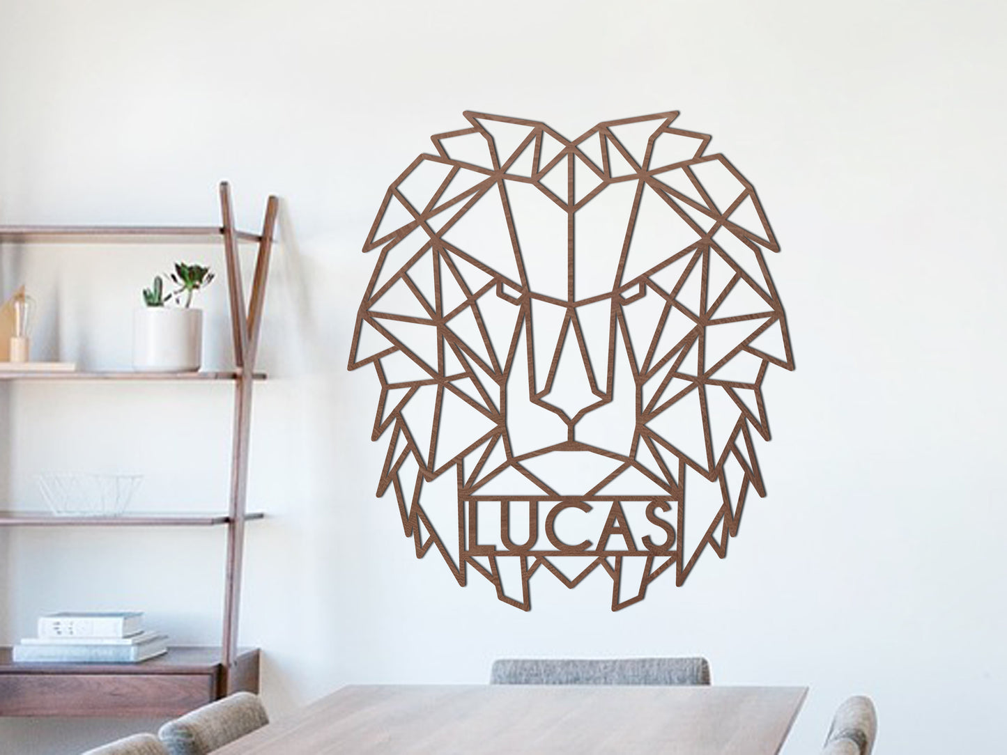 Houten wanddecoratie - Geometrische Leeuw