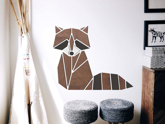 Houten wanddecoratie - Origami Wasbeer
