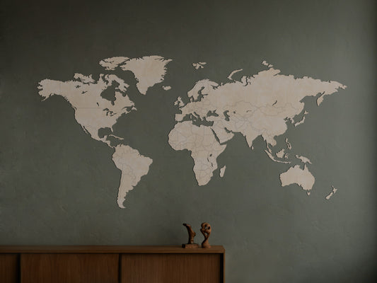 Houten wereldkaart