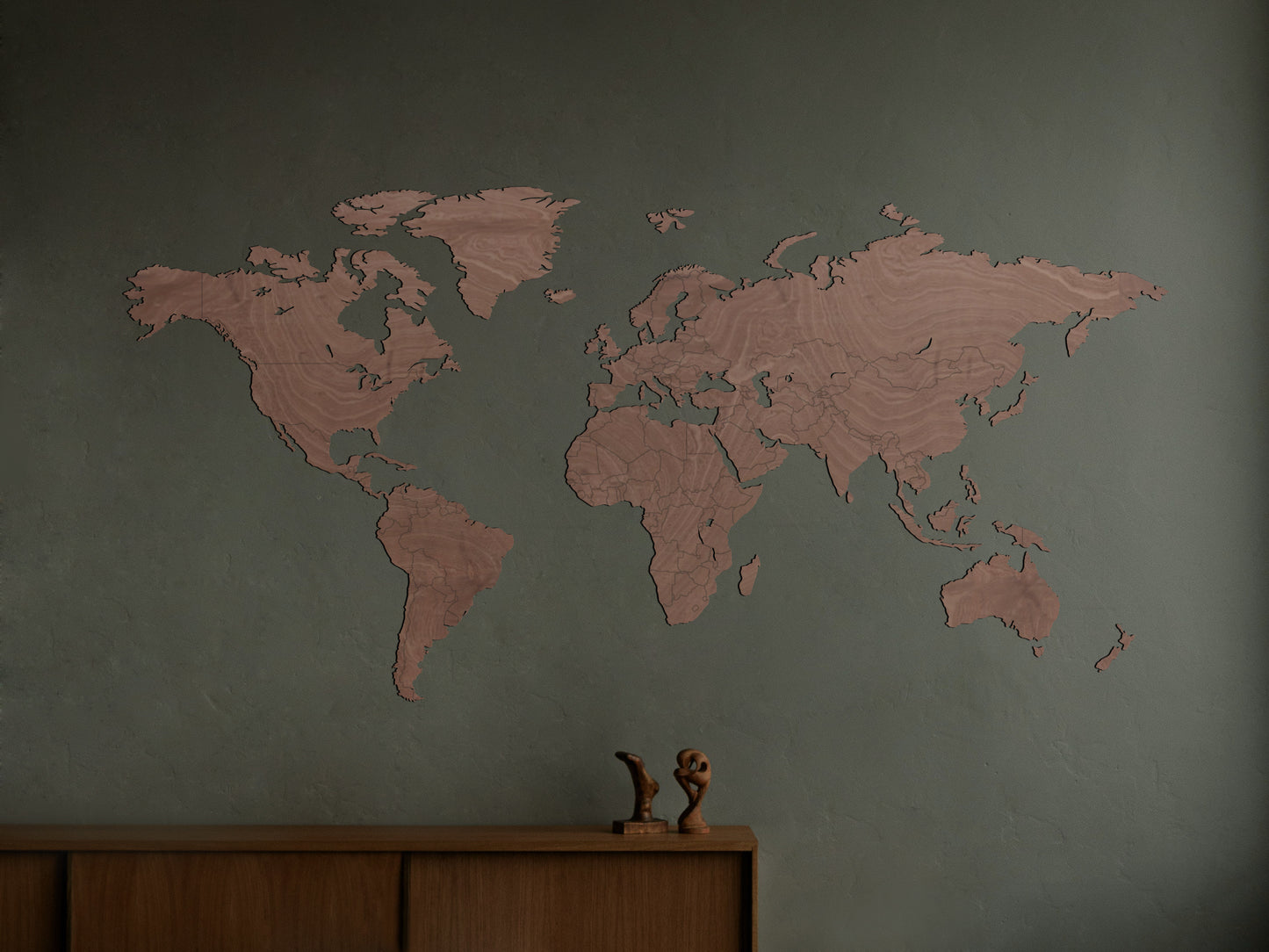 Houten wereldkaart