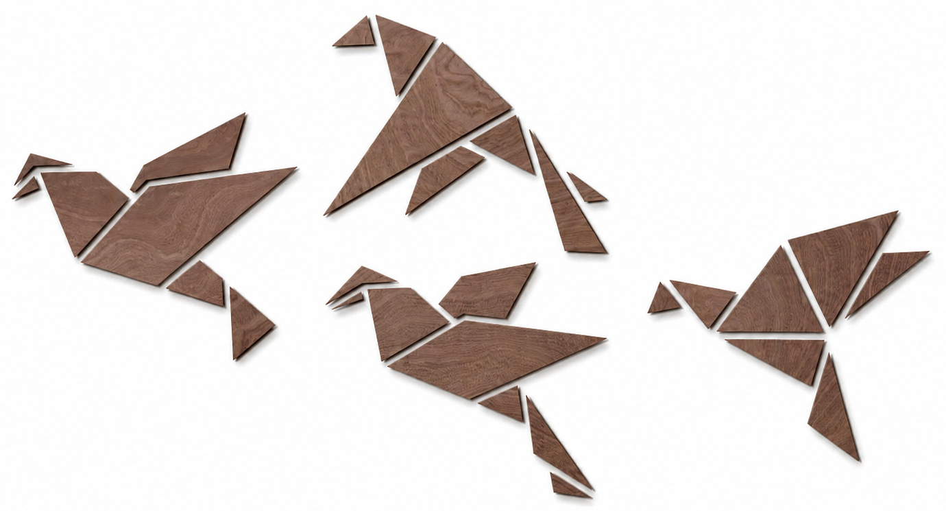 Décoration murale en bois - Oiseaux en origami