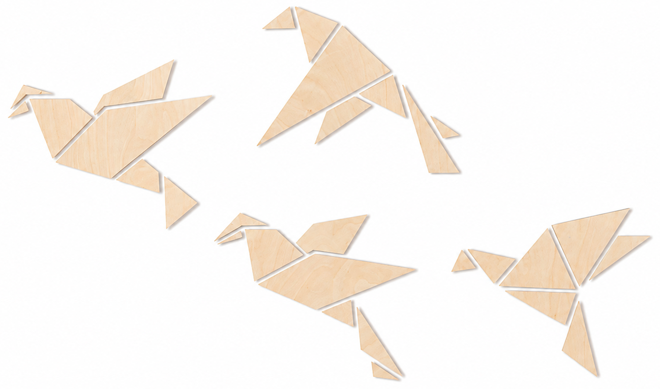Décoration murale en bois - Oiseaux en origami