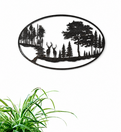 Decoración de pared de madera - Ciervo en el bosque (ovalado)