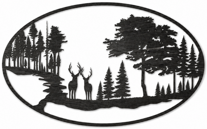 Decoración de pared de madera - Ciervo en el bosque (ovalado)
