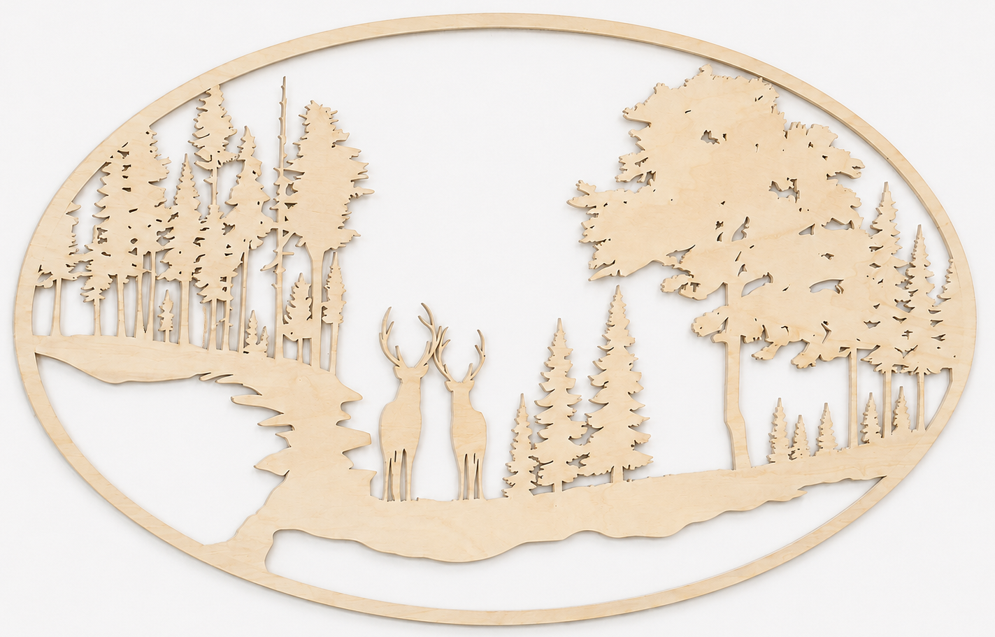 Decoración de pared de madera - Ciervo en el bosque (ovalado)