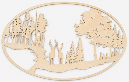 Decoración de pared de madera - Ciervo en el bosque (ovalado)