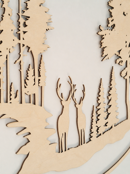 Decoración de pared de madera - Ciervo en el bosque (ovalado)