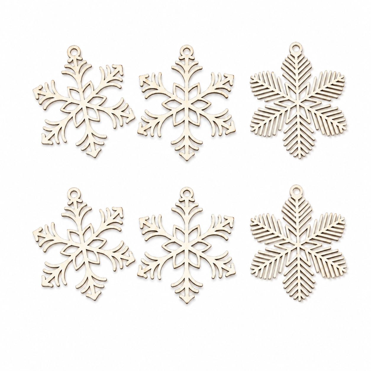 Ornements de sapin de Noël - Flocons de neige en bois (6 pcs)