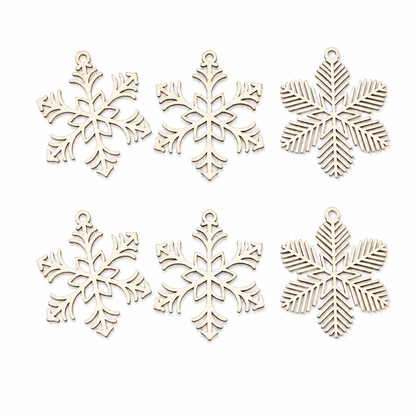 Ornements de sapin de Noël - Flocons de neige en bois (6 pcs)