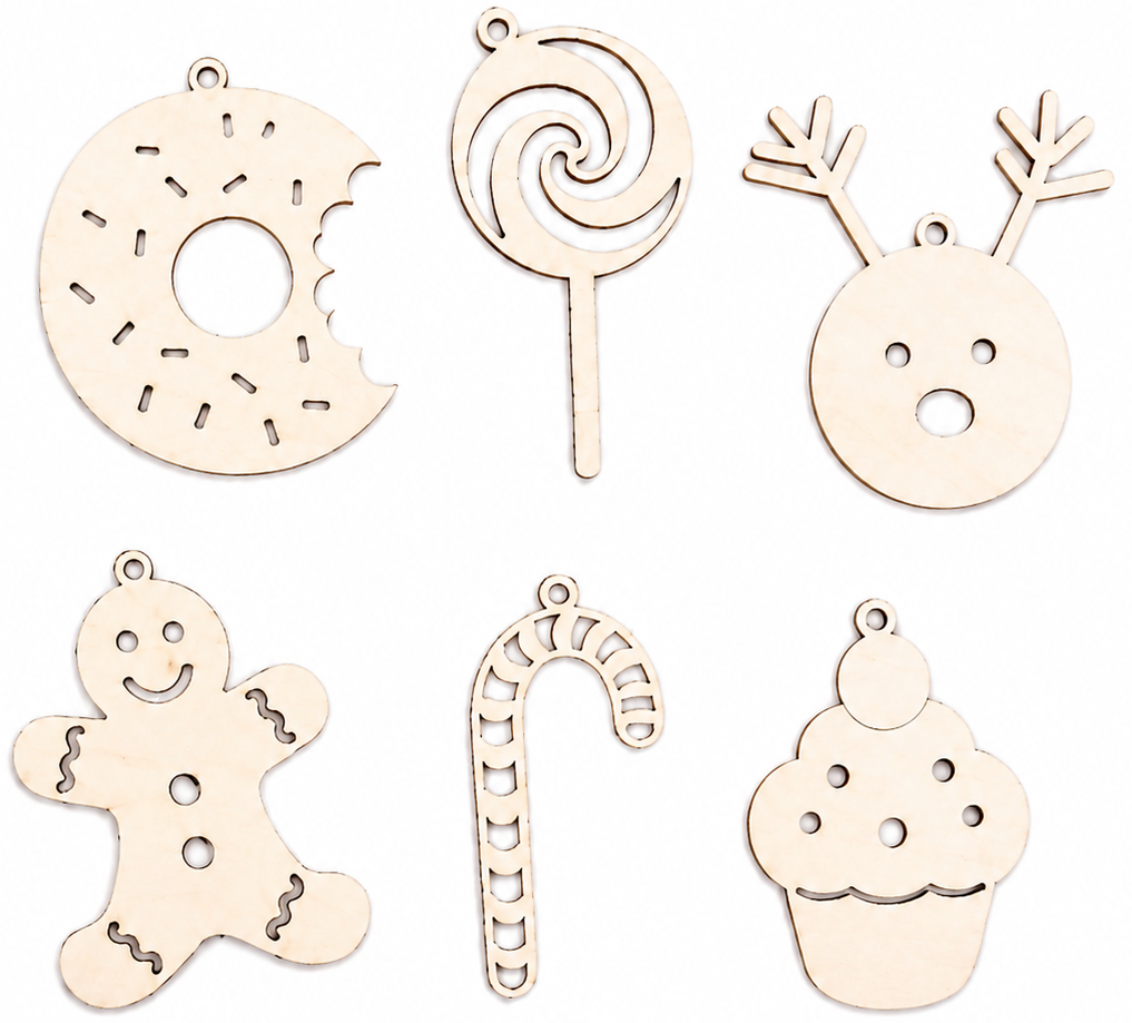 Décoration de Noël en bois - Ornements de sapin - Bonbons (6 pcs)