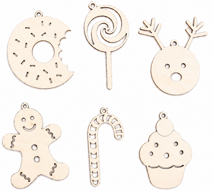 Décoration de Noël en bois - Ornements de sapin - Bonbons (6 pcs)