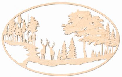 Decoración de pared de madera - Ciervo en el bosque (ovalado)