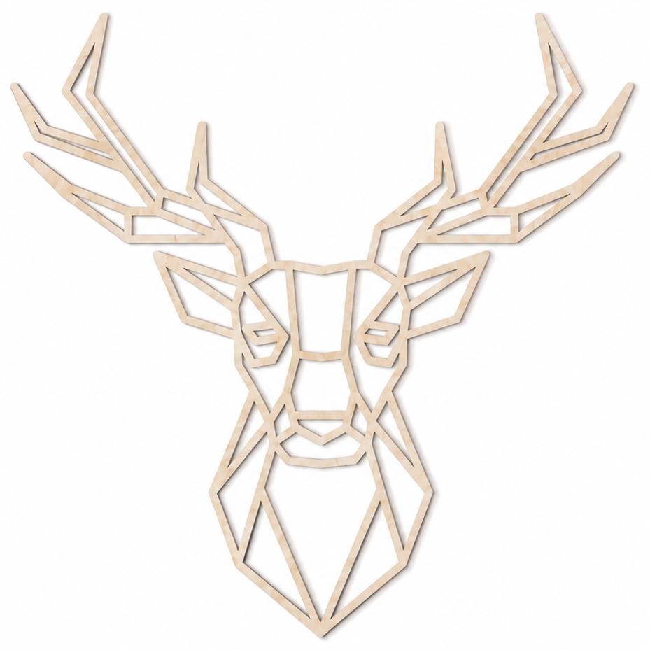 Décoration murale en bois - Tête de cerf géométrique (symétrique)