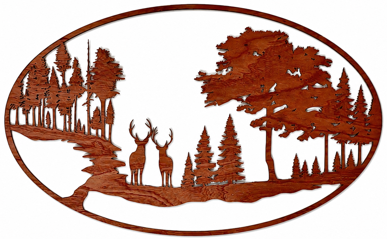 Decoración de pared de madera - Ciervo en el bosque (ovalado)