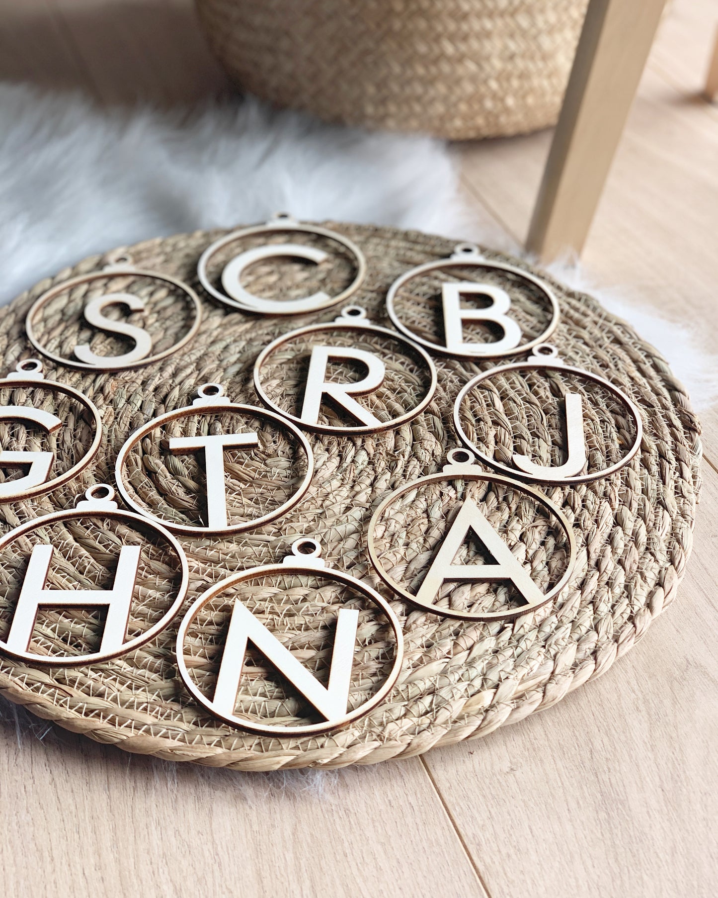 Wooden Christmas bauble with letter