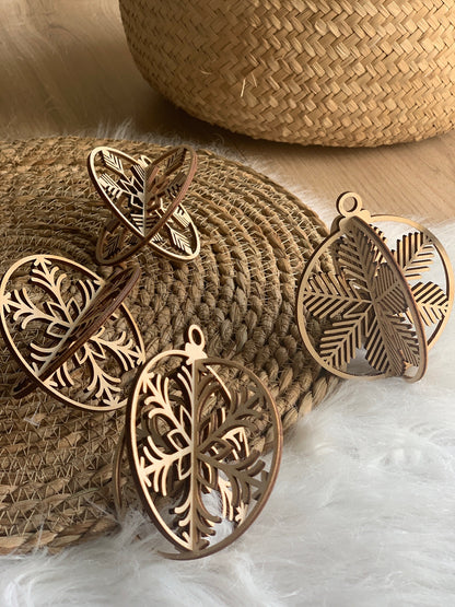 Houten kerstballen - 3D Sneeuwvlokken (3 st)