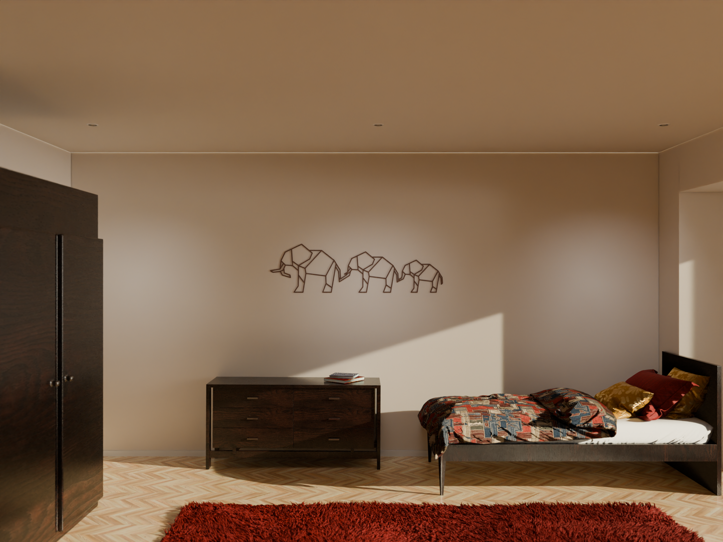 Houten Wanddecoratie - Geometrische Olifanten