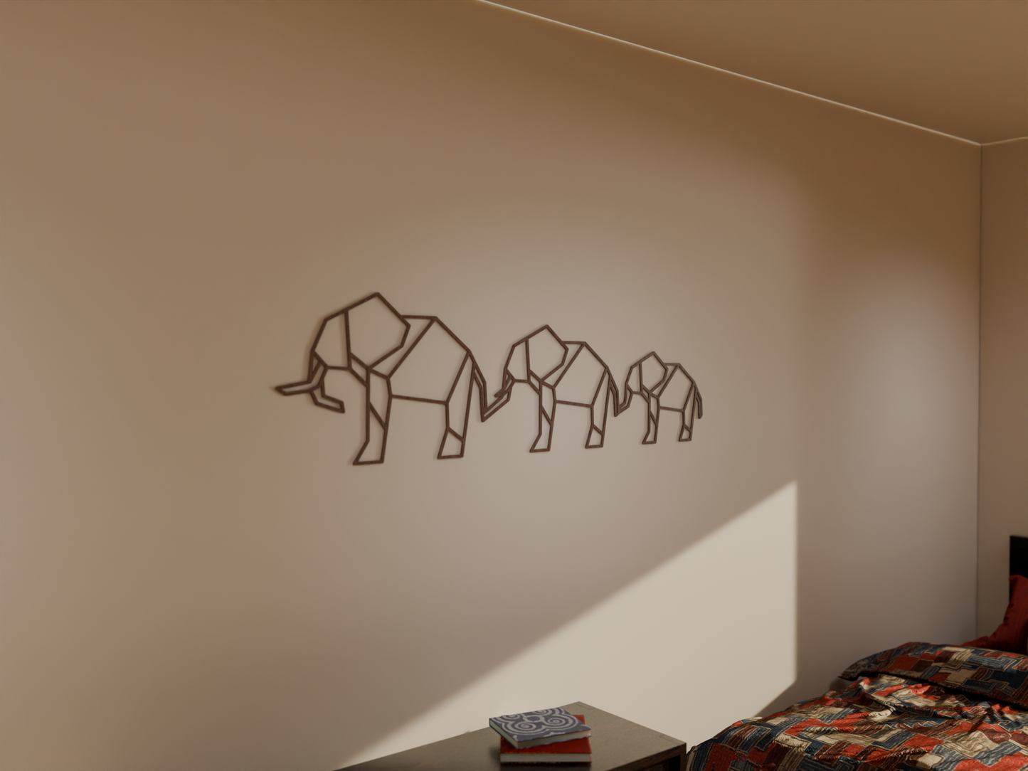 Houten Wanddecoratie - Geometrische Olifanten