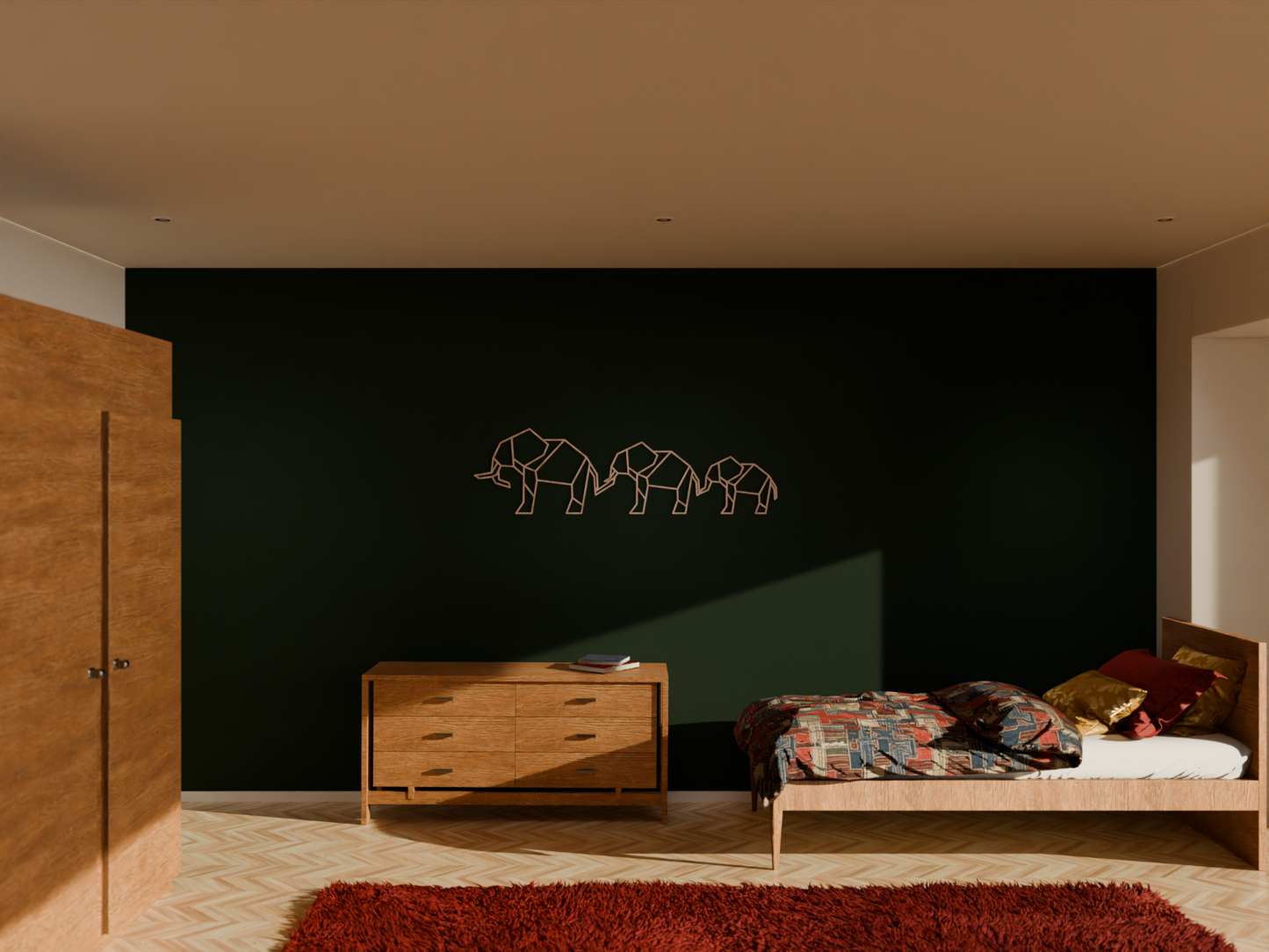 Houten Wanddecoratie - Geometrische Olifanten