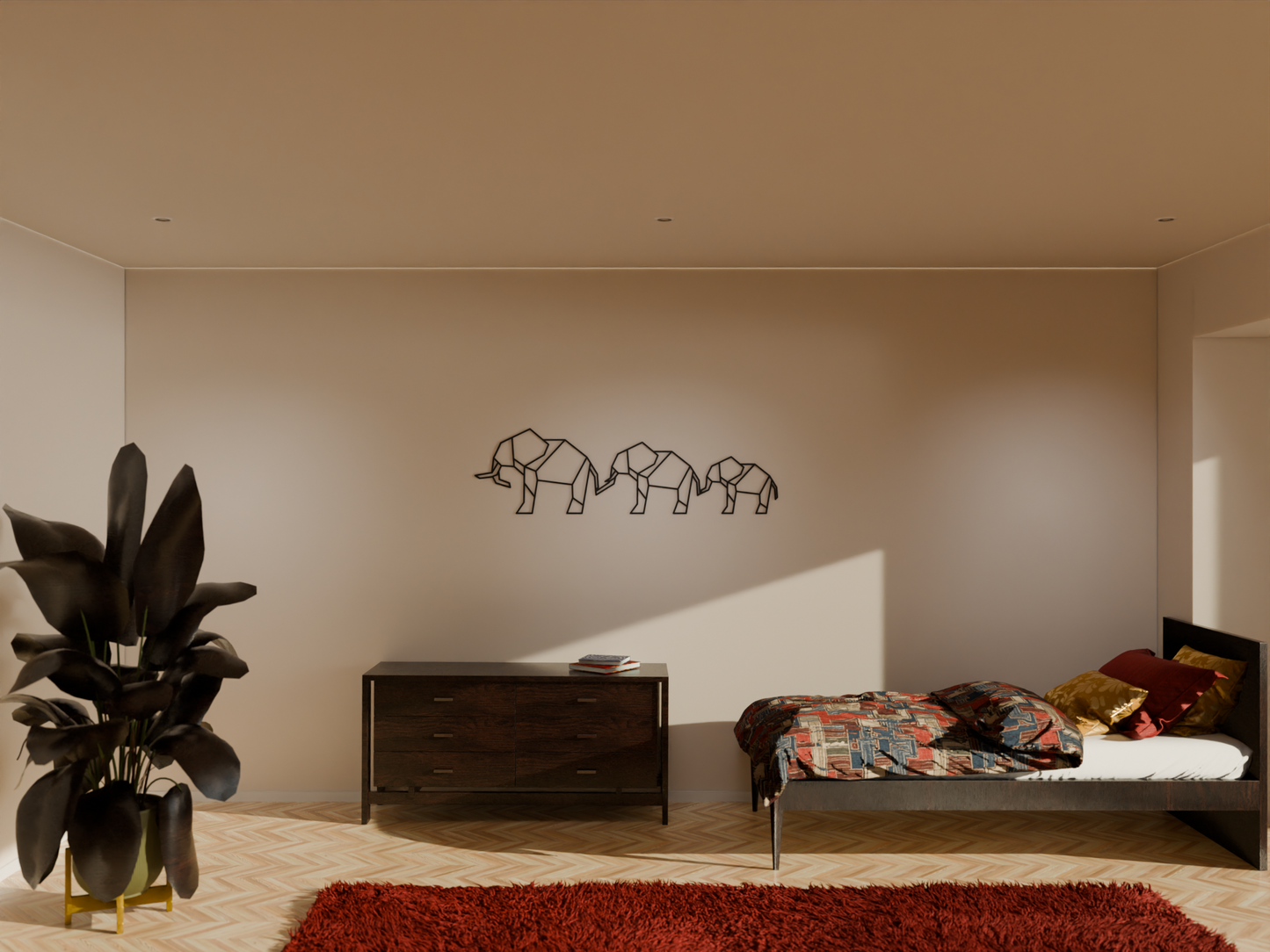 Houten Wanddecoratie - Geometrische Olifanten