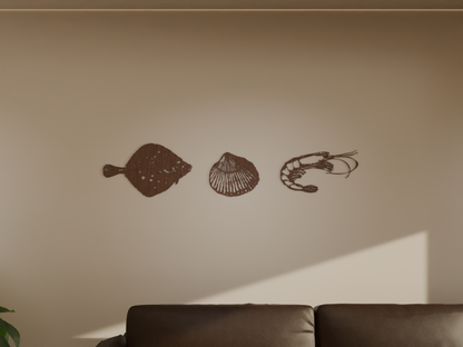 Houten wanddecoratie - Schaaldieren