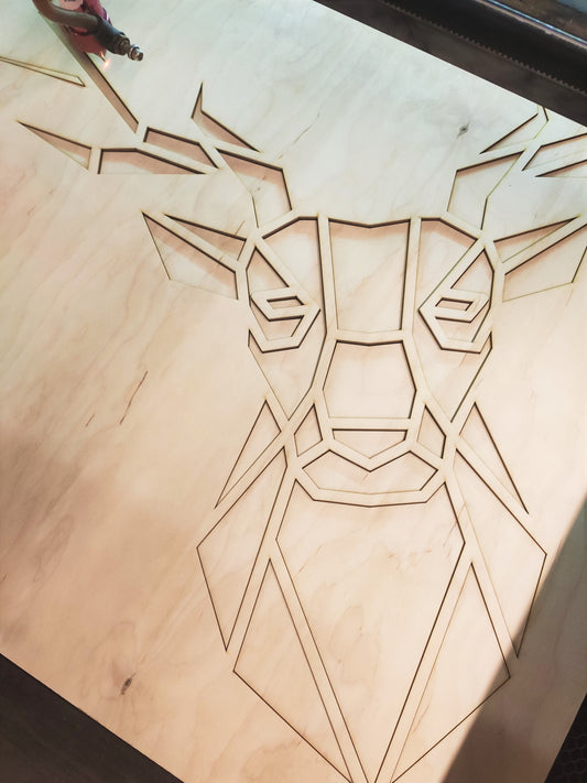 Wooden Wall Decor - Geometric Deer Head (Symmetrical)