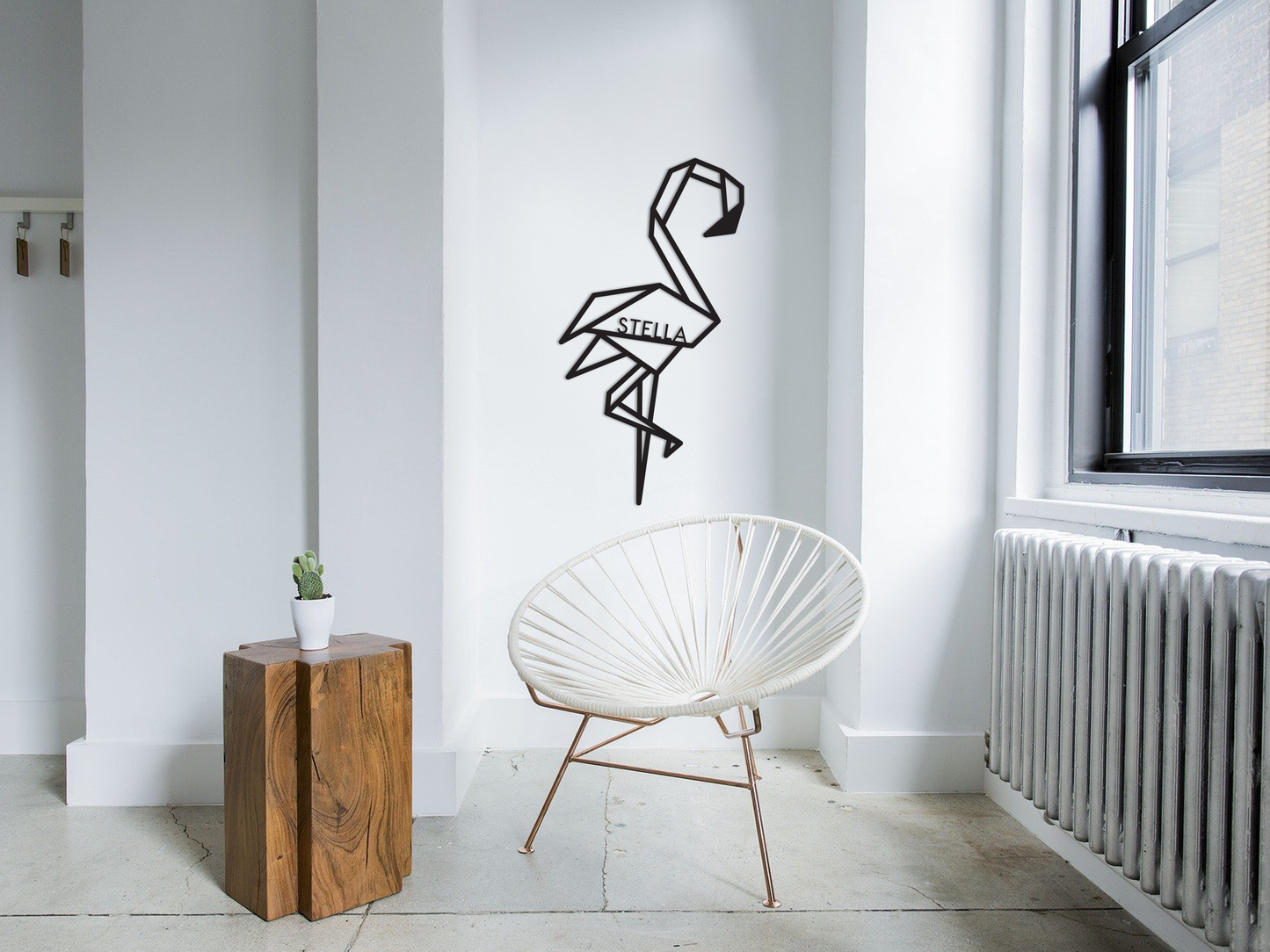 Houten wanddecoratie - Geometrische flamingo